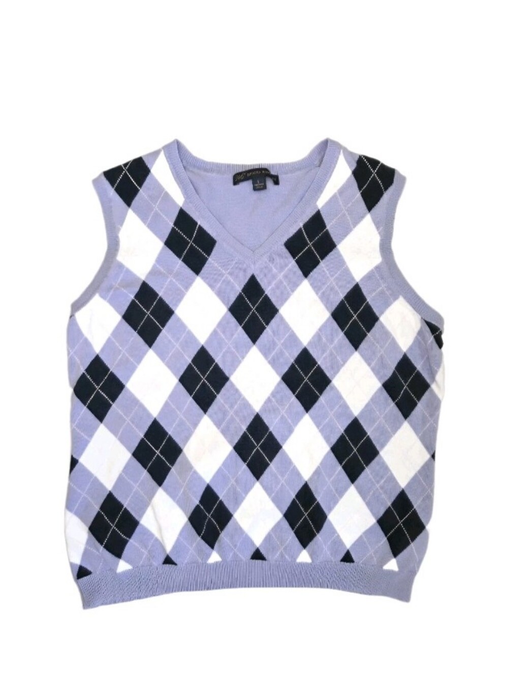 Brooks Brothers 346 Argyle V Neck Sweater Vest Women's Size L Lilac/White Preppy